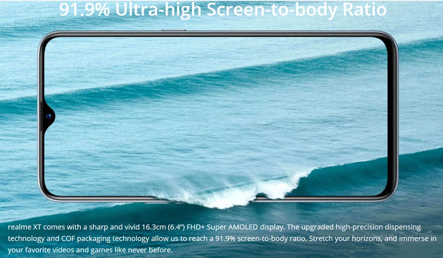 realme xt display screen to body ratio