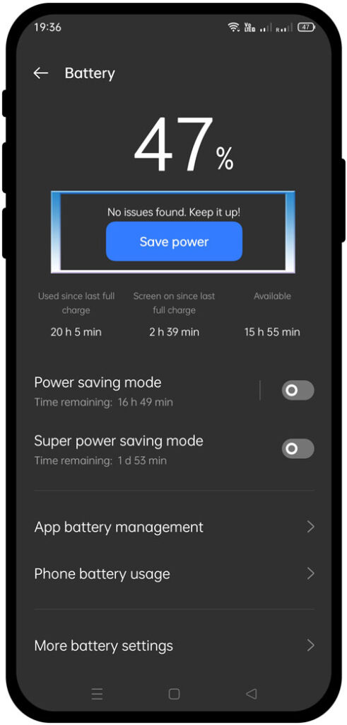 realme mobile battery optimization options