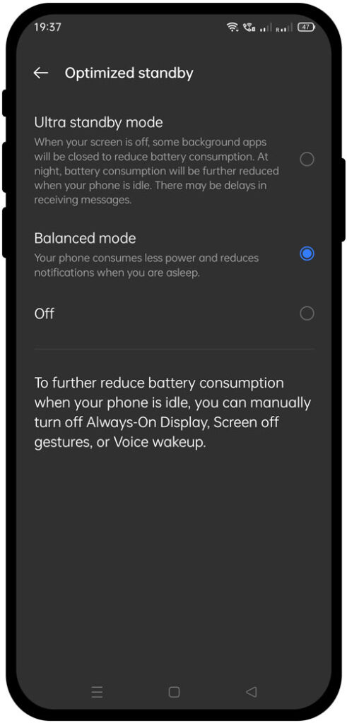 optimize standby in realme